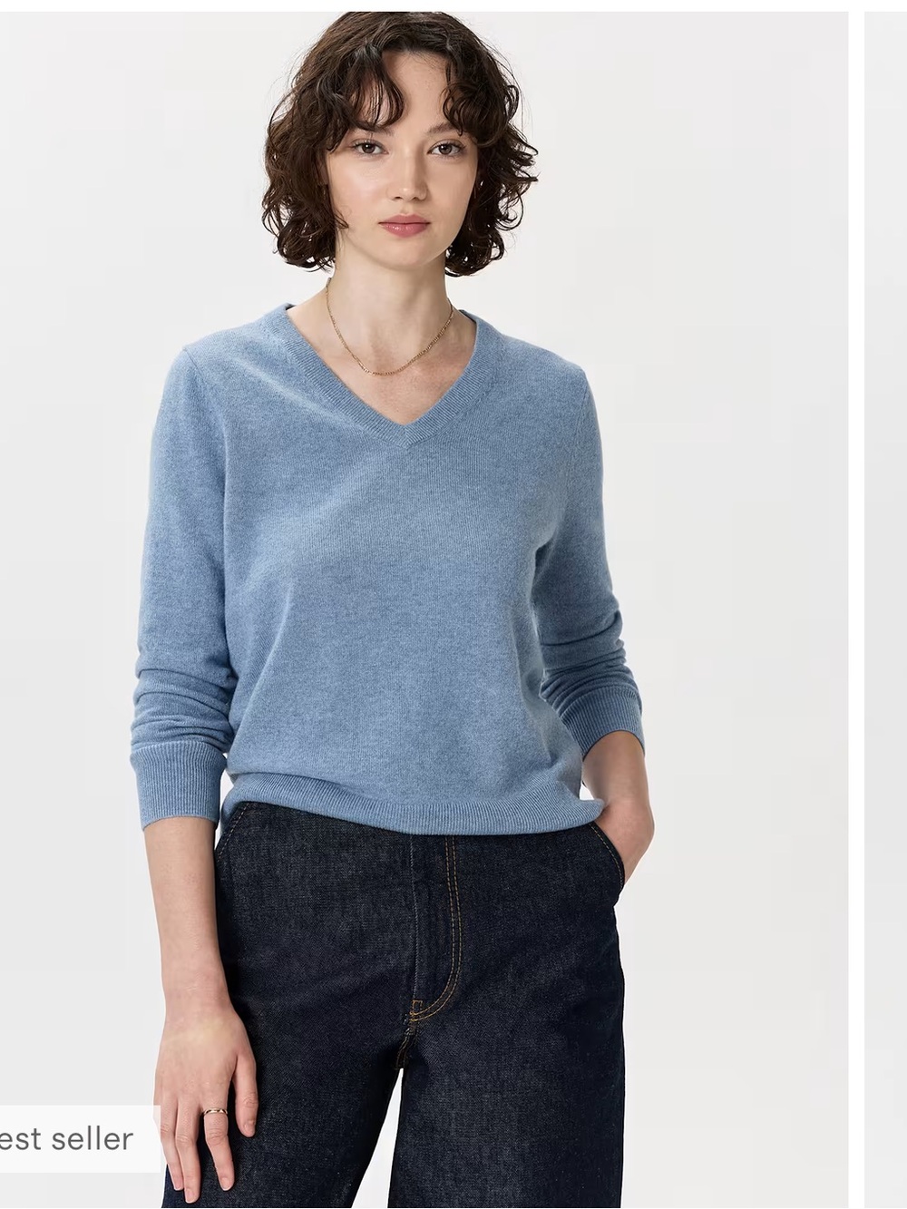 Quince Mongolian Cashmere V Neck Sweater Faded Denim Sz L